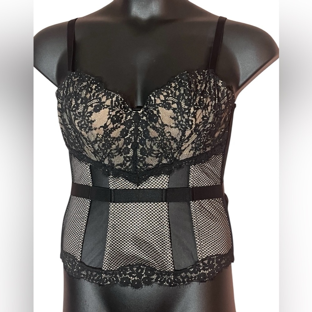 Victoria Secret Babydoll Corset Lingerie Dark Romantic Black Fairy Sheer Sz 36D‎